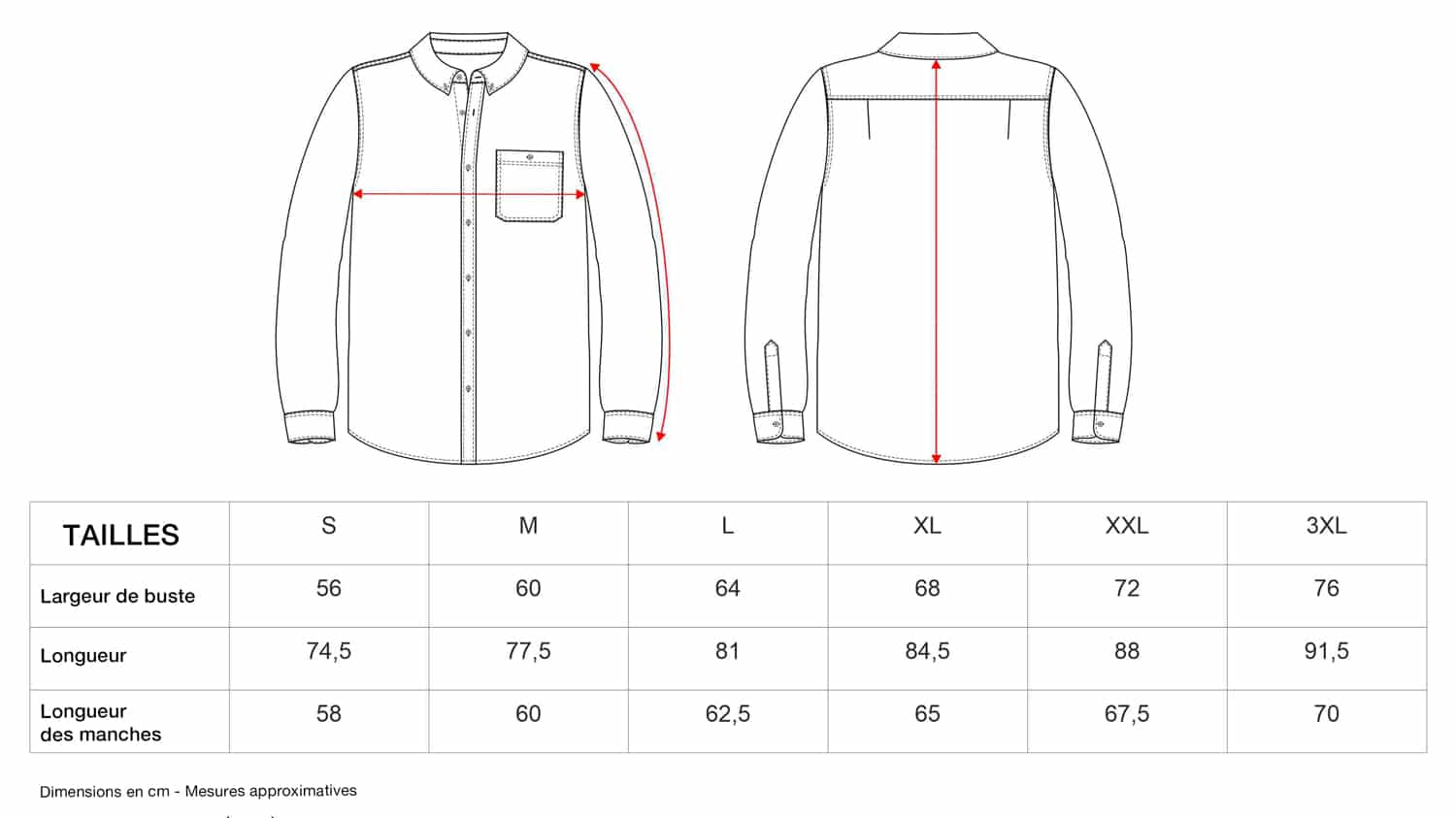 Chemise-en-jean-guide-tailles Chemise en jean guide des tailles