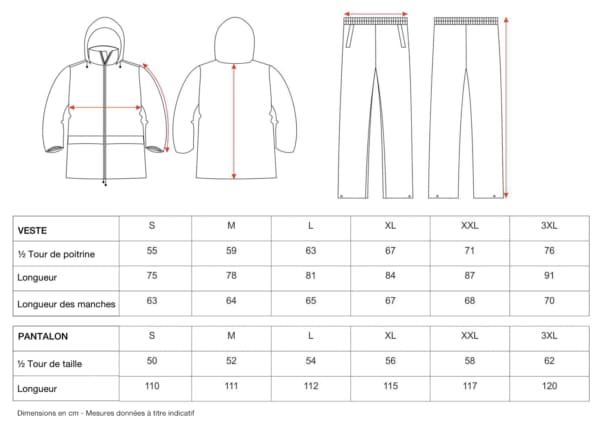 Ensemble de pluie fluo bandes réfléchissantes guide des tailles