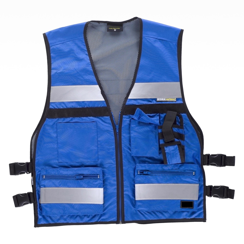 Gilet fluo sans manche avec bandes réfléchissantes - Bleu, Unique