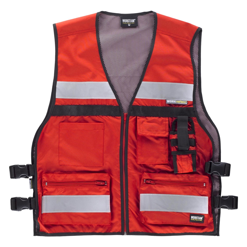 Gilet fluo sans manche avec bandes réfléchissantes - Rouge, Unique