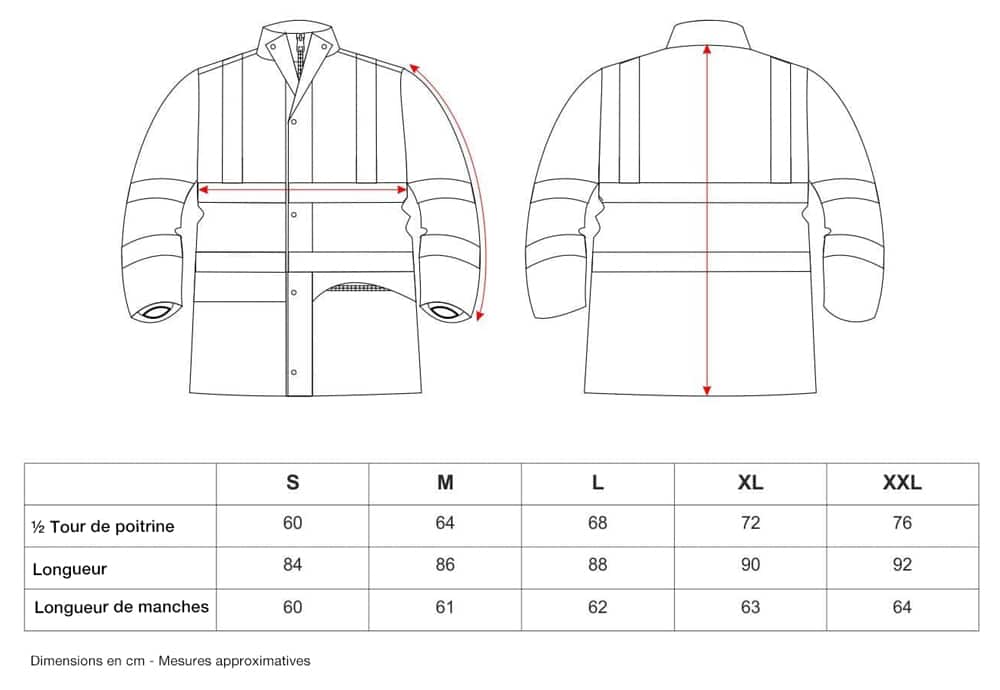 Parka-4-en-1-Fluo-Guide-tailles Parka 4 en 1 Fluo Guide des tailles