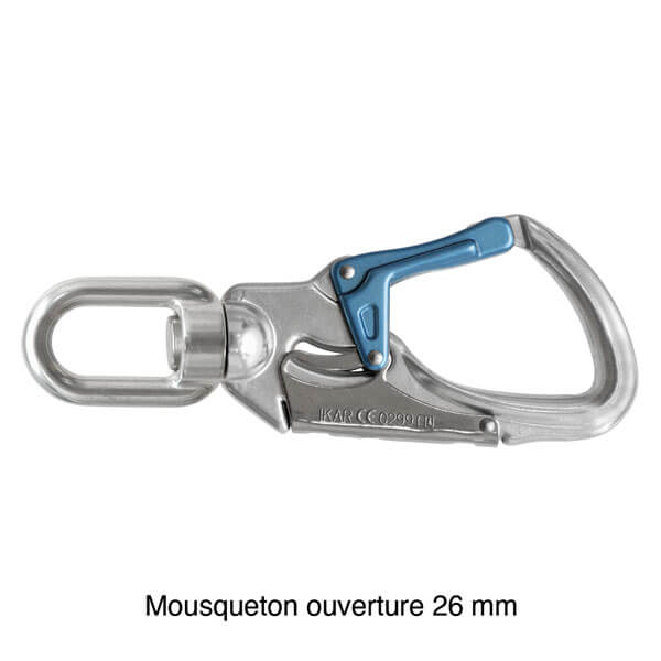 Mousqueton antichute rappel auto ouverture 26 mm