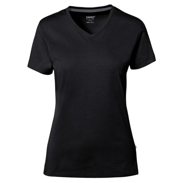 T-shirt femme col V Hakro coton noir