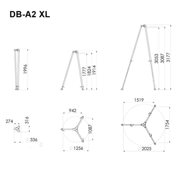 Trépied aluminium DB-A2 XL dimensions