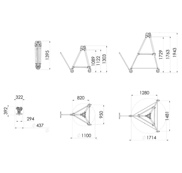 Trépied mobile IKAR DB A3R dimensions